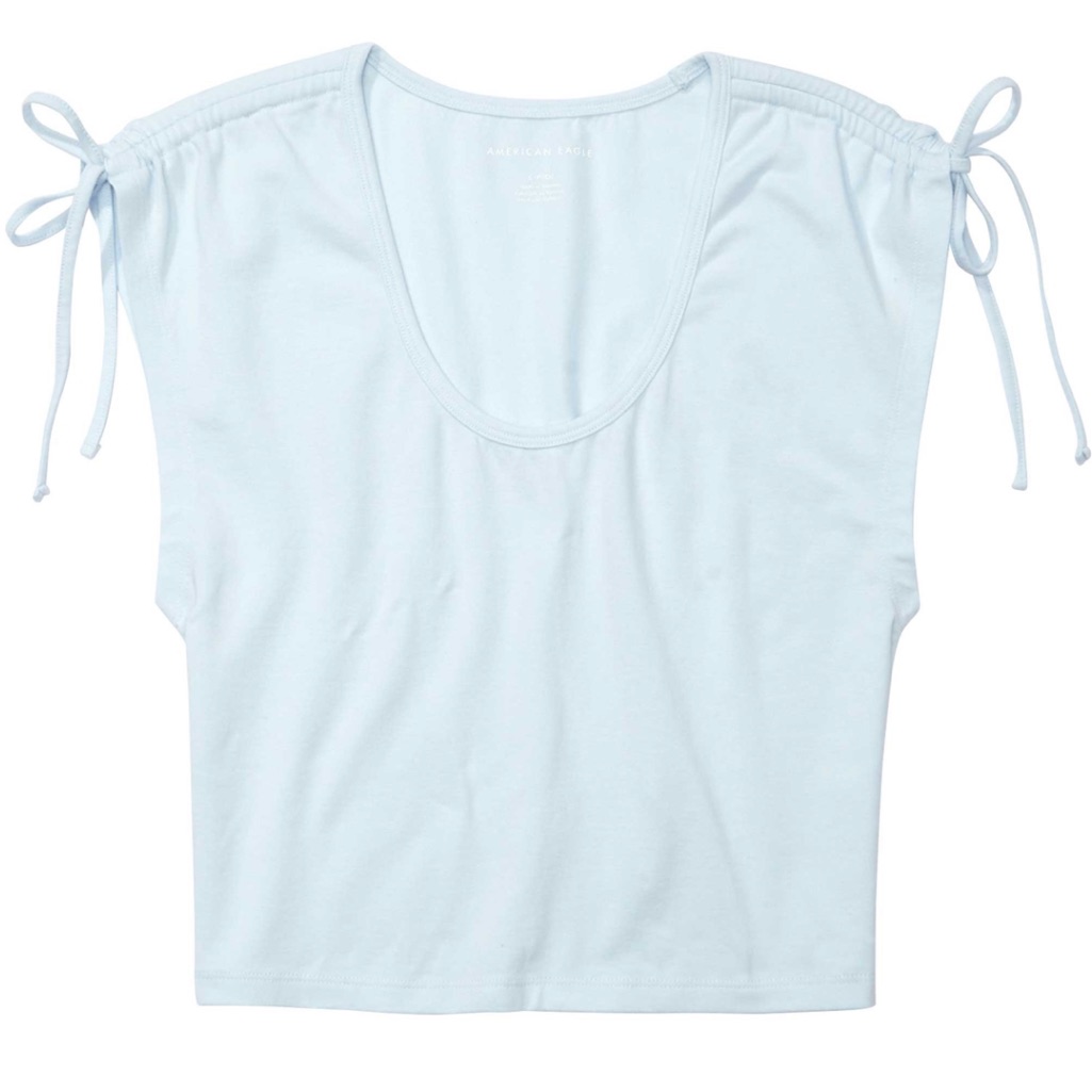 American Eagle Baby Blue Cinch Shoulder Tee - Size Xl